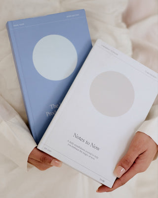 Two books titled 'The Intentional Productivity Planner' and 'Notes to Now' held by a person.